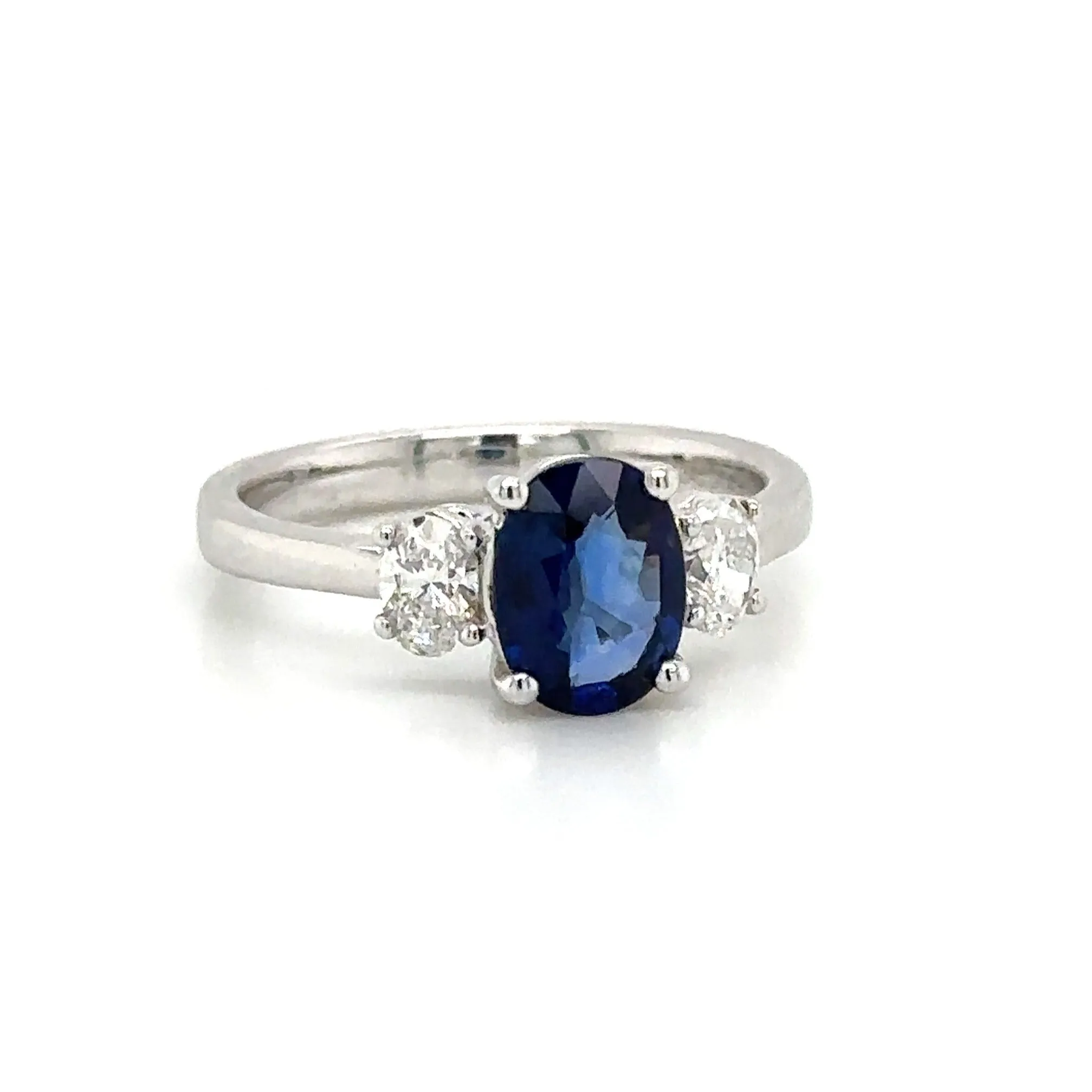 Blue Sapphire& Diamond Three Stone Ring
