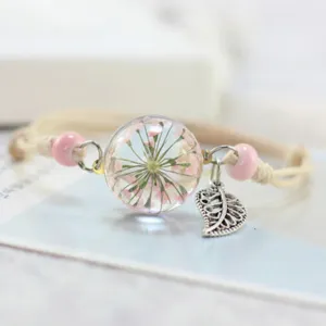 Boho Vintage Charm Bracelet Crystal Glass Ball Charm Bracelet Women Weave Multilayer Leather Bracelet Lucky Leaf Clover Flower