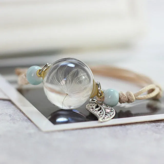 Boho Vintage Charm Bracelet Crystal Glass Ball Charm Bracelet Women Weave Multilayer Leather Bracelet Lucky Leaf Clover Flower