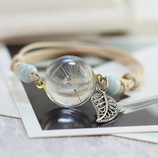 Boho Vintage Charm Bracelet Crystal Glass Ball Charm Bracelet Women Weave Multilayer Leather Bracelet Lucky Leaf Clover Flower