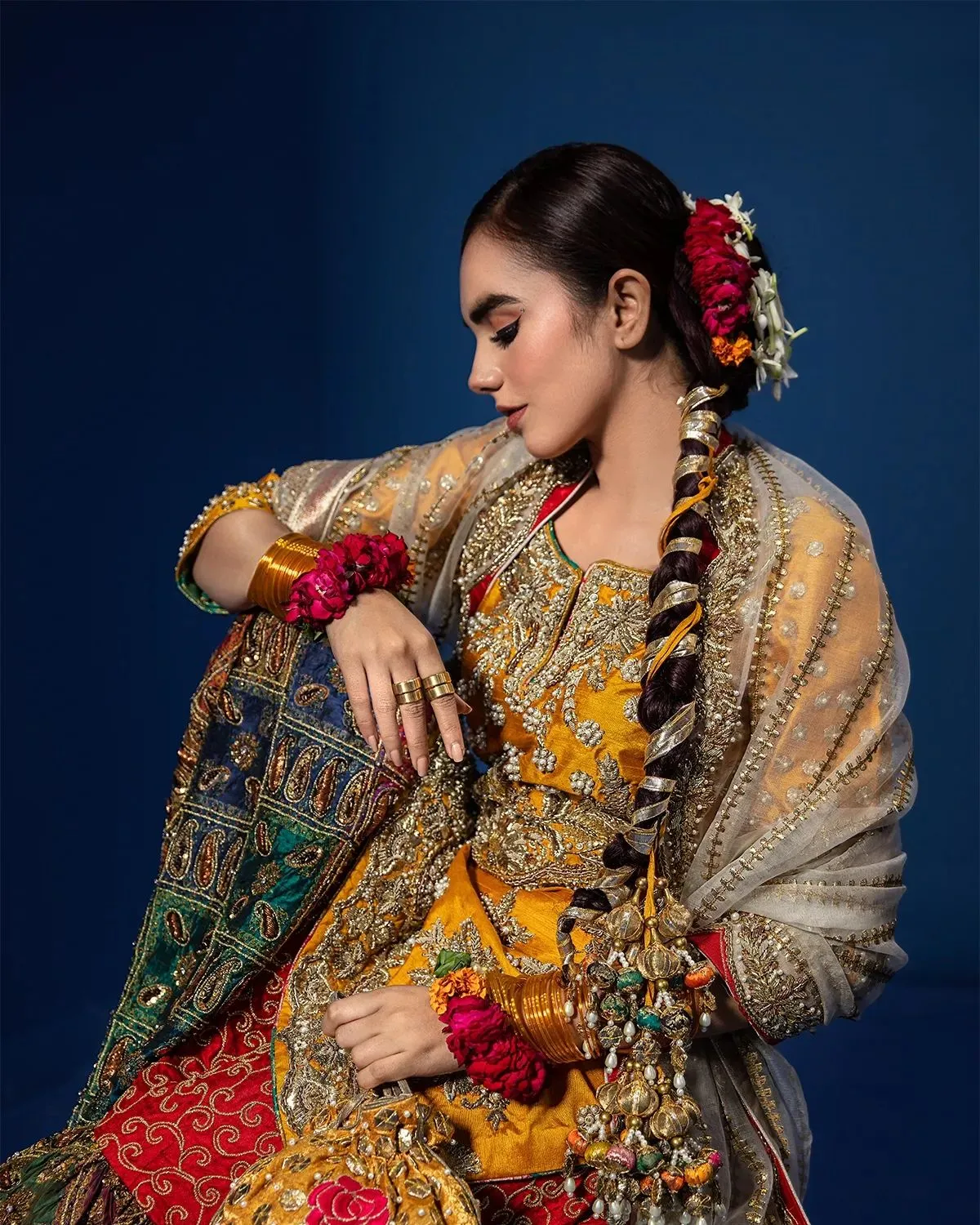 Bridal Mehndi Dress in Sharara Kameez Dupatta Style