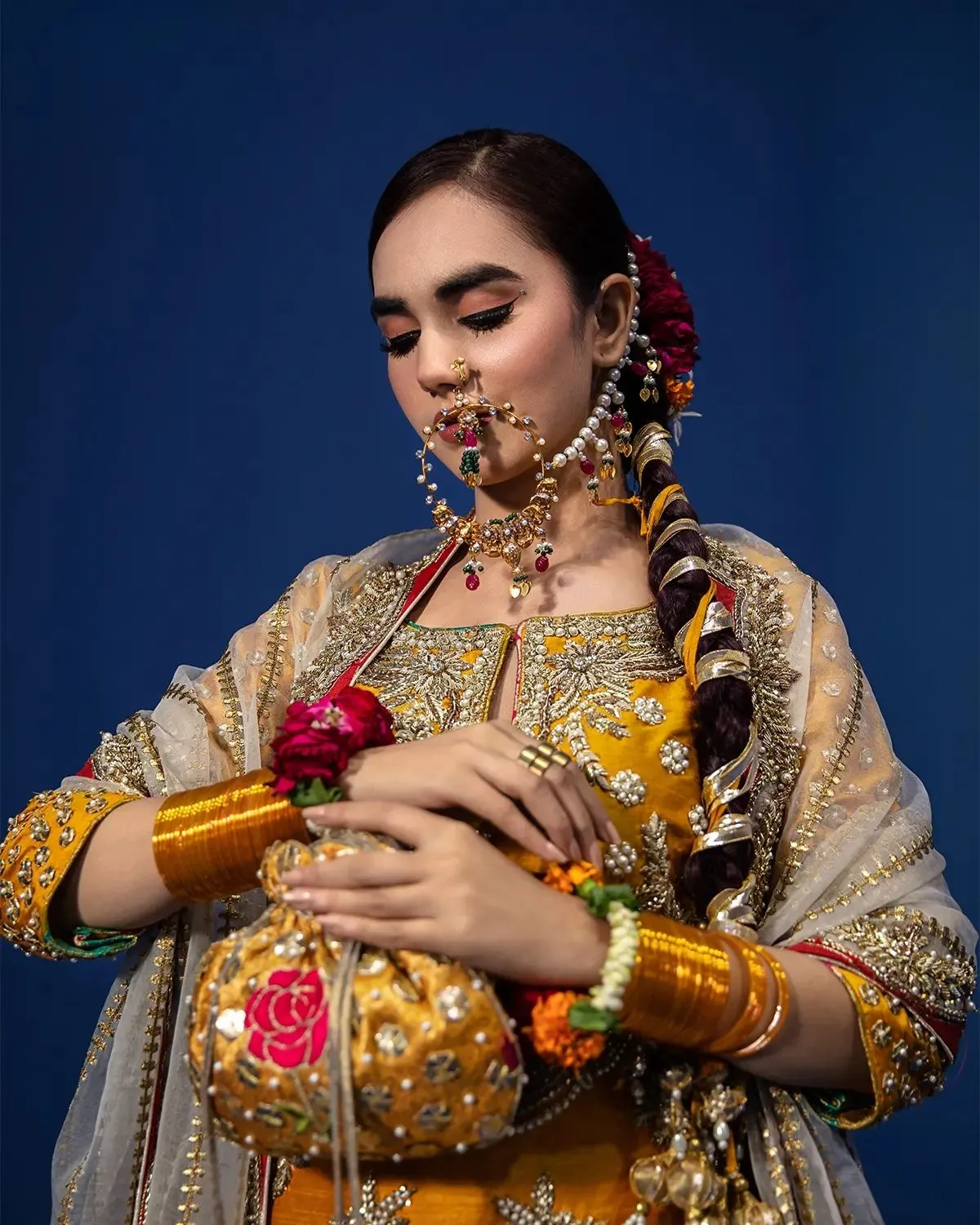 Bridal Mehndi Dress in Sharara Kameez Dupatta Style