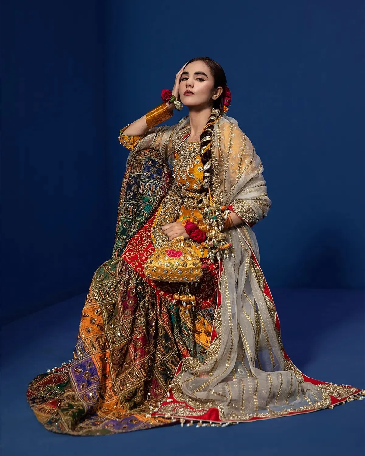 Bridal Mehndi Dress in Sharara Kameez Dupatta Style
