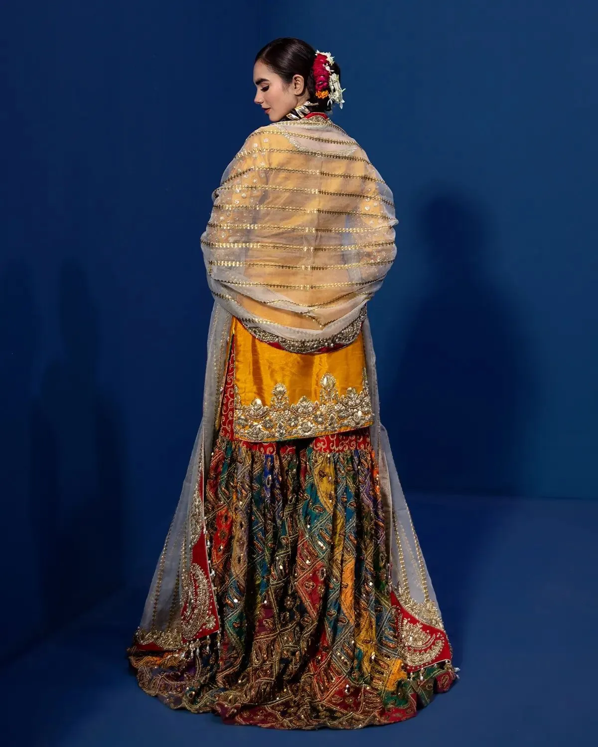 Bridal Mehndi Dress in Sharara Kameez Dupatta Style