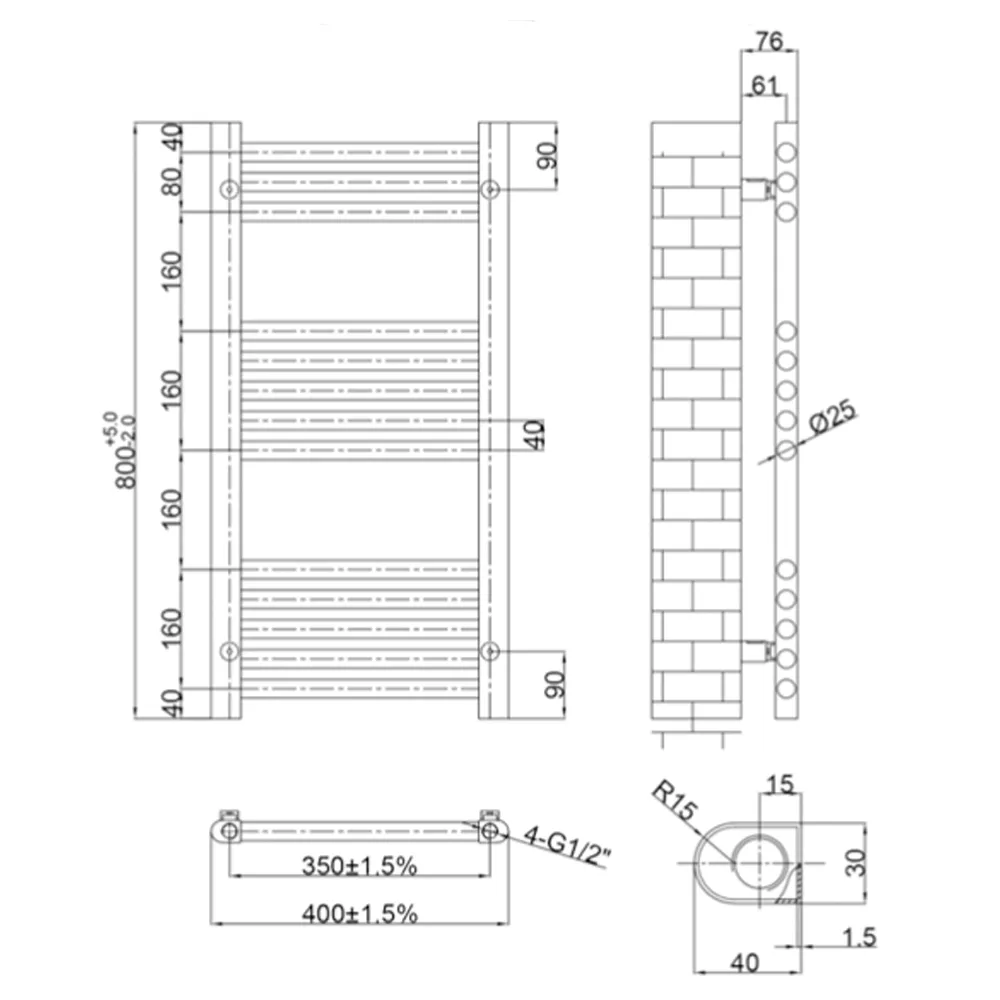 Bronze Towel Rail Radiator - 800mm x 400mm