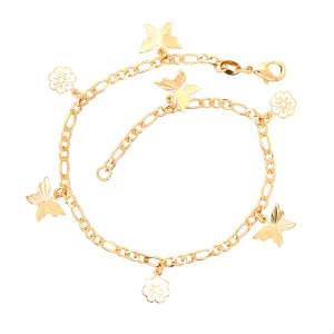 Butterfly and Flowers Charm Bracelet Anklet Figaro link chain