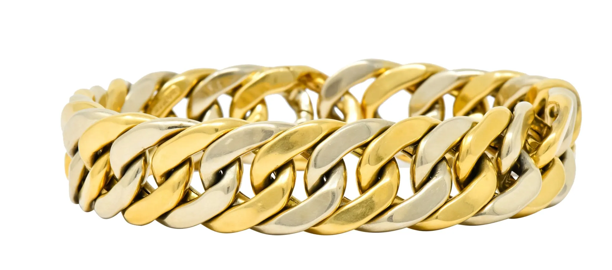 Carlo Weingrill Italian 18 Karat Two-Tone Gold Curb Link Unisex Bracelet