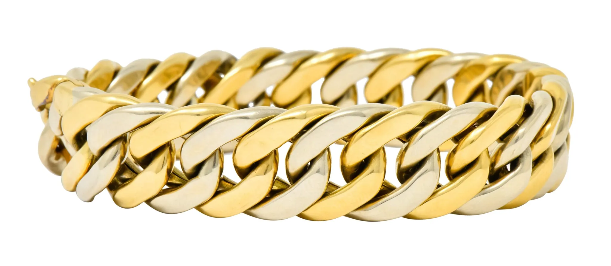 Carlo Weingrill Italian 18 Karat Two-Tone Gold Curb Link Unisex Bracelet