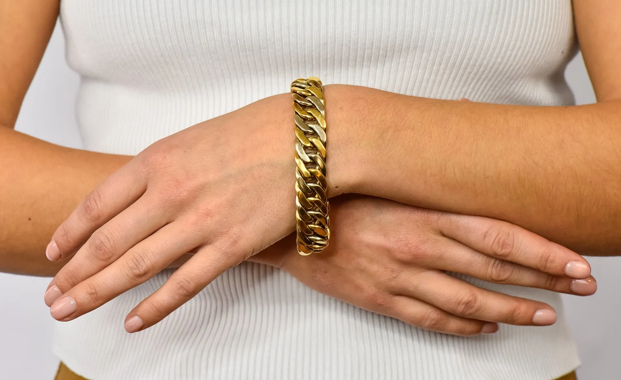 Carlo Weingrill Italian 18 Karat Two-Tone Gold Curb Link Unisex Bracelet