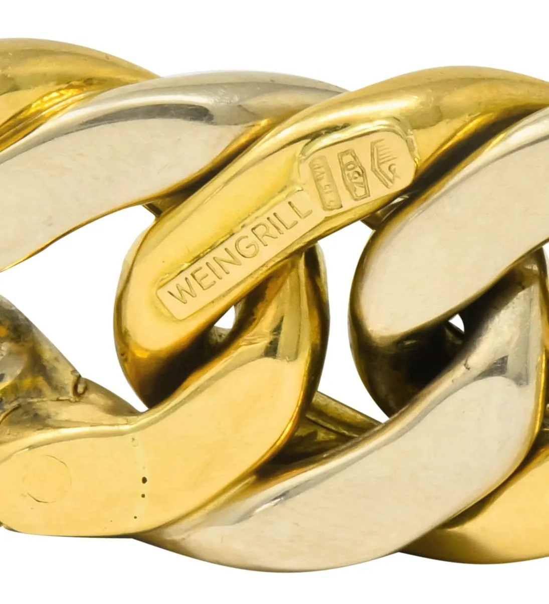 Carlo Weingrill Italian 18 Karat Two-Tone Gold Curb Link Unisex Bracelet