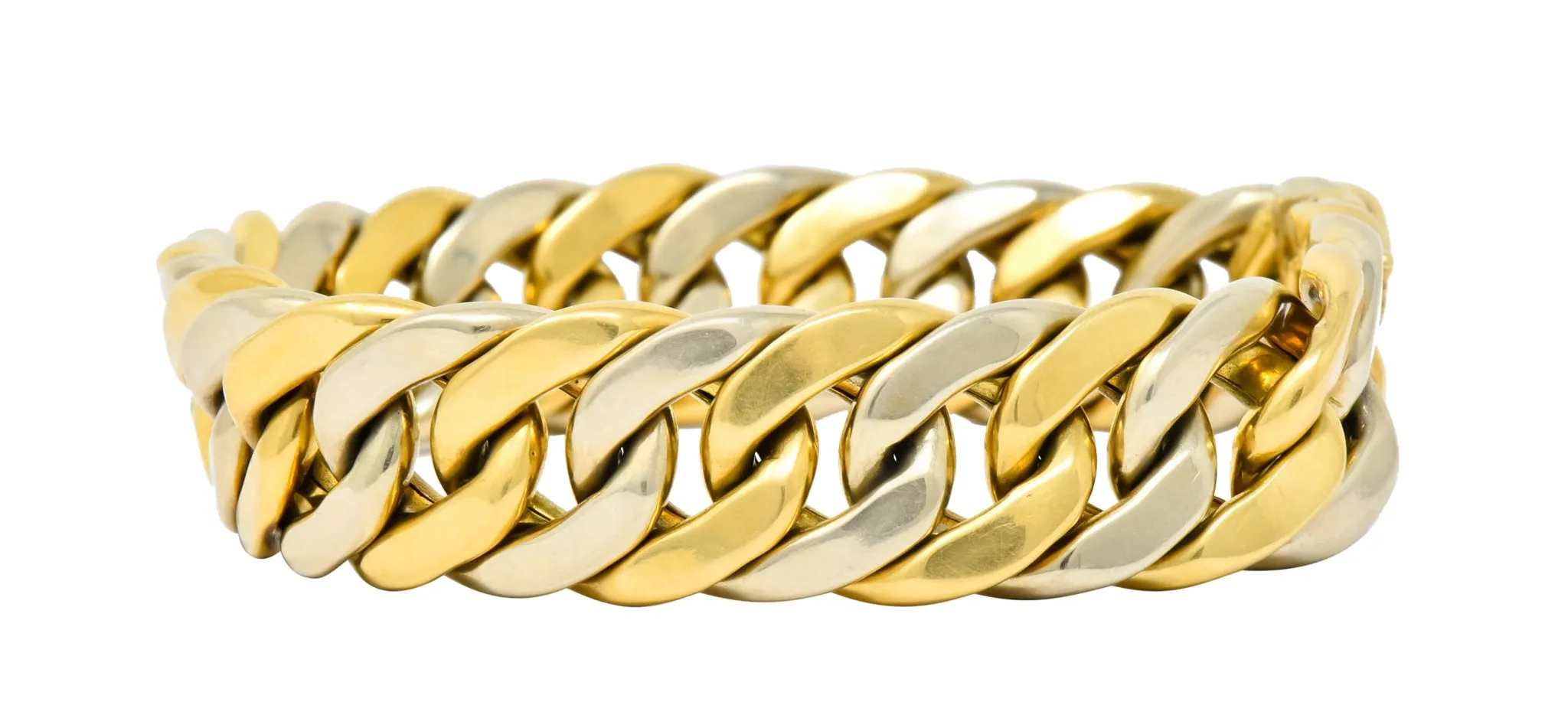 Carlo Weingrill Italian 18 Karat Two-Tone Gold Curb Link Unisex Bracelet