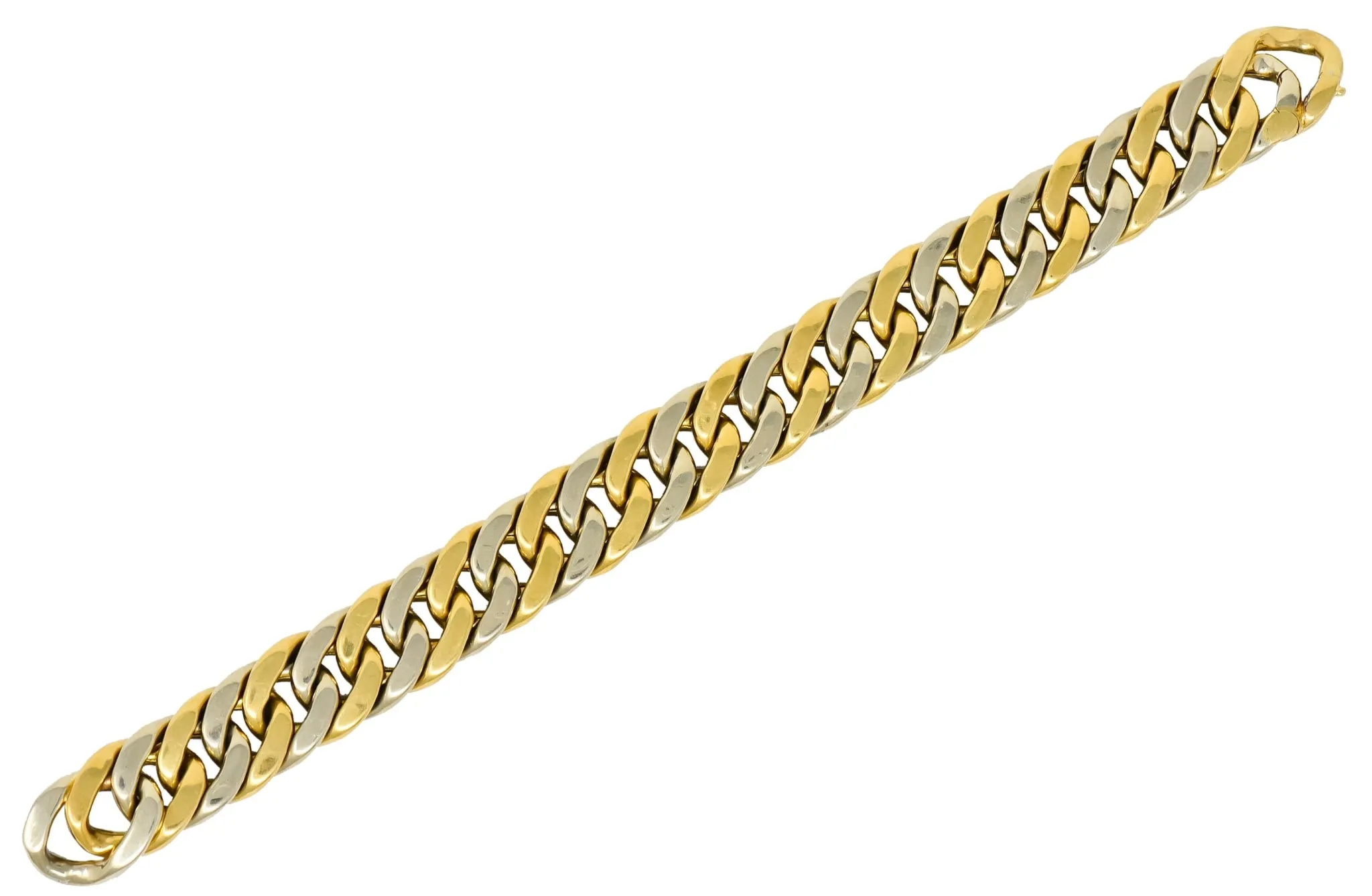 Carlo Weingrill Italian 18 Karat Two-Tone Gold Curb Link Unisex Bracelet