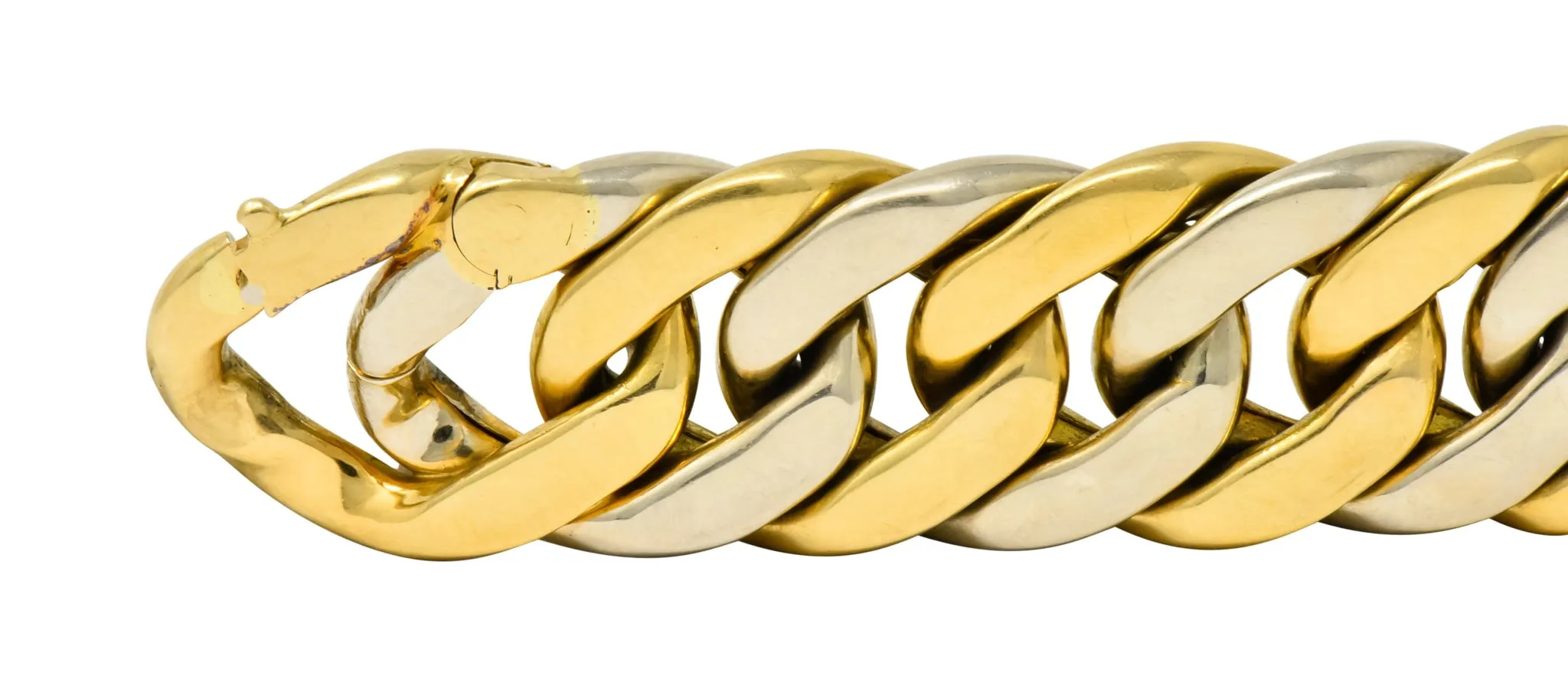 Carlo Weingrill Italian 18 Karat Two-Tone Gold Curb Link Unisex Bracelet