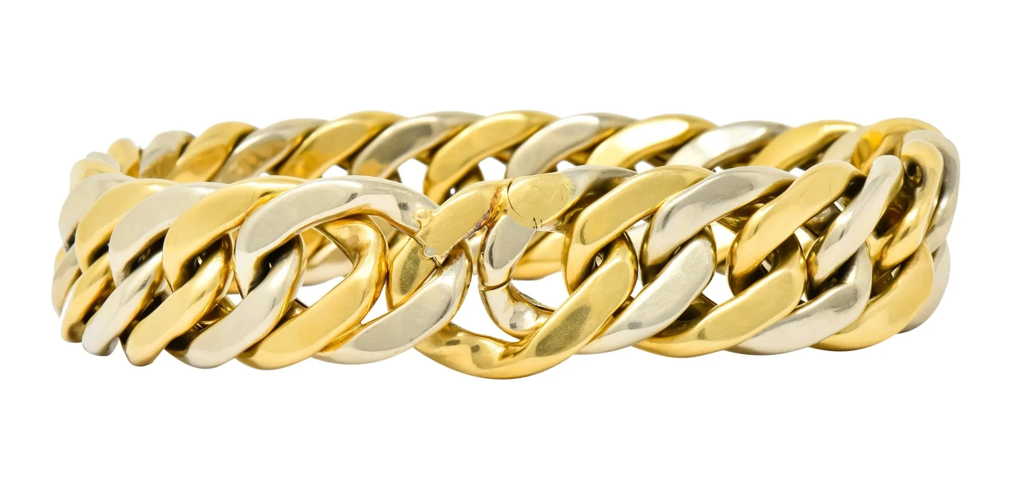 Carlo Weingrill Italian 18 Karat Two-Tone Gold Curb Link Unisex Bracelet