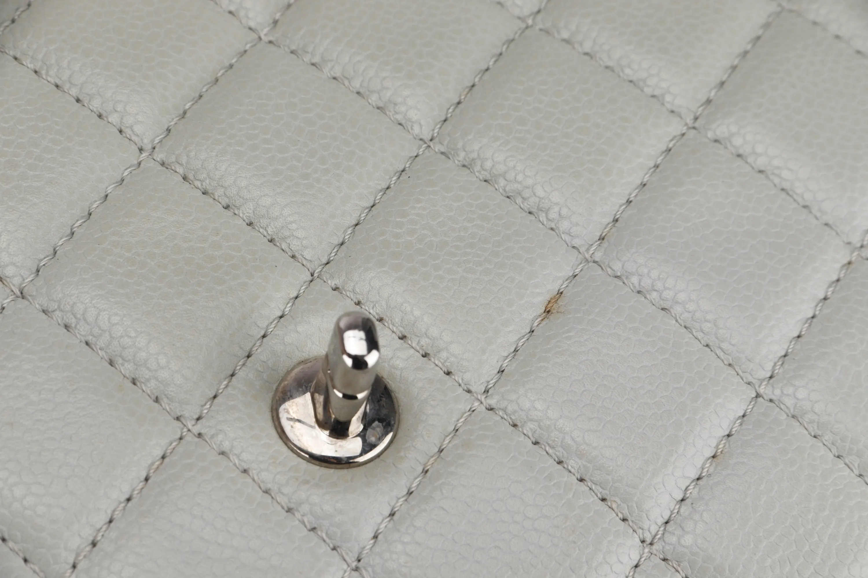 CHANEL CLASSIC SINGLE FLAP BAG (1282xxxx) JUMBO LIGHT MINT GREEN COLOR CAVIAR LEATHER, SILVER HARDWARE, WITH CARD & DUST COVER