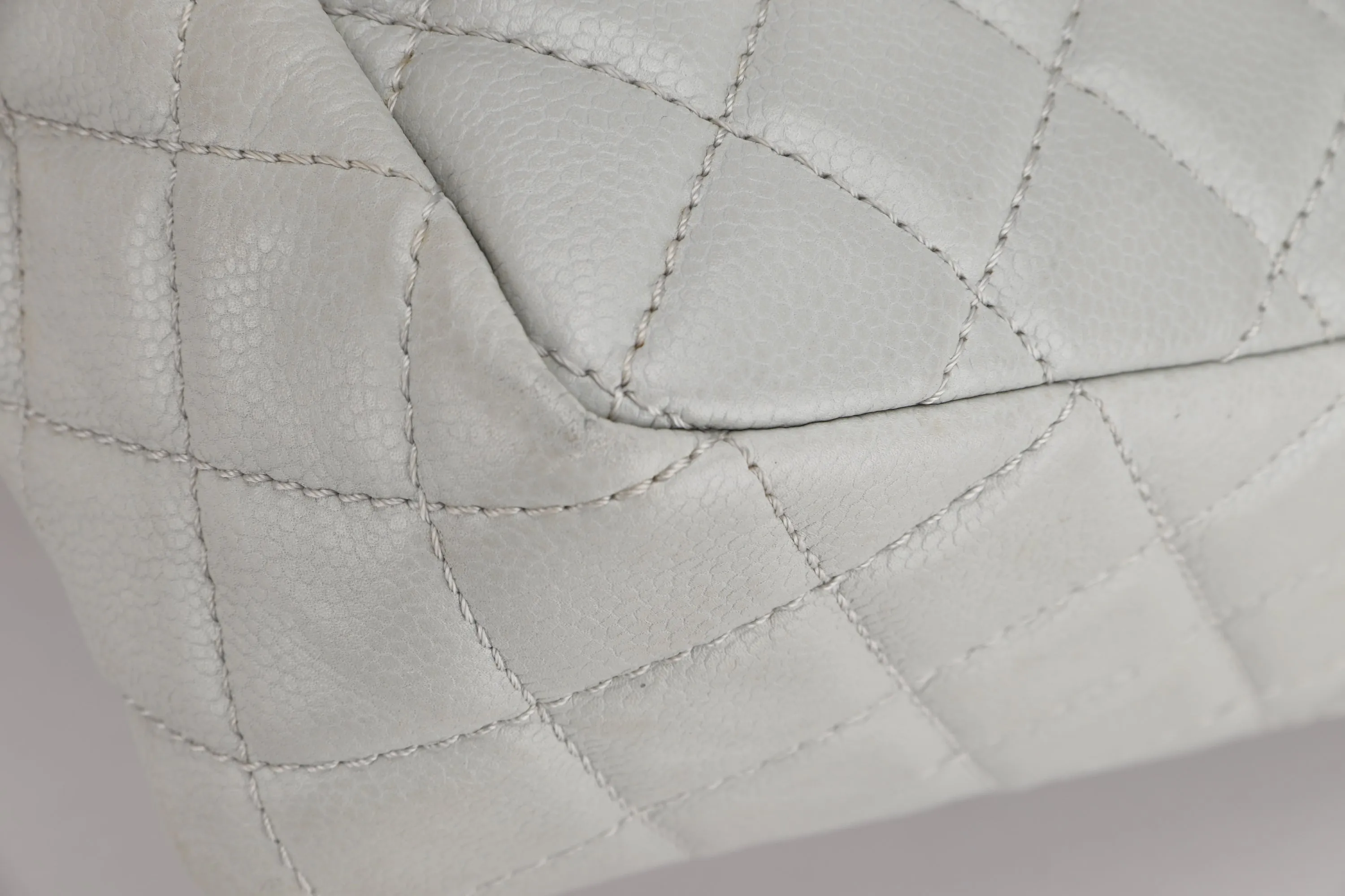 CHANEL CLASSIC SINGLE FLAP BAG (1282xxxx) JUMBO LIGHT MINT GREEN COLOR CAVIAR LEATHER, SILVER HARDWARE, WITH CARD & DUST COVER