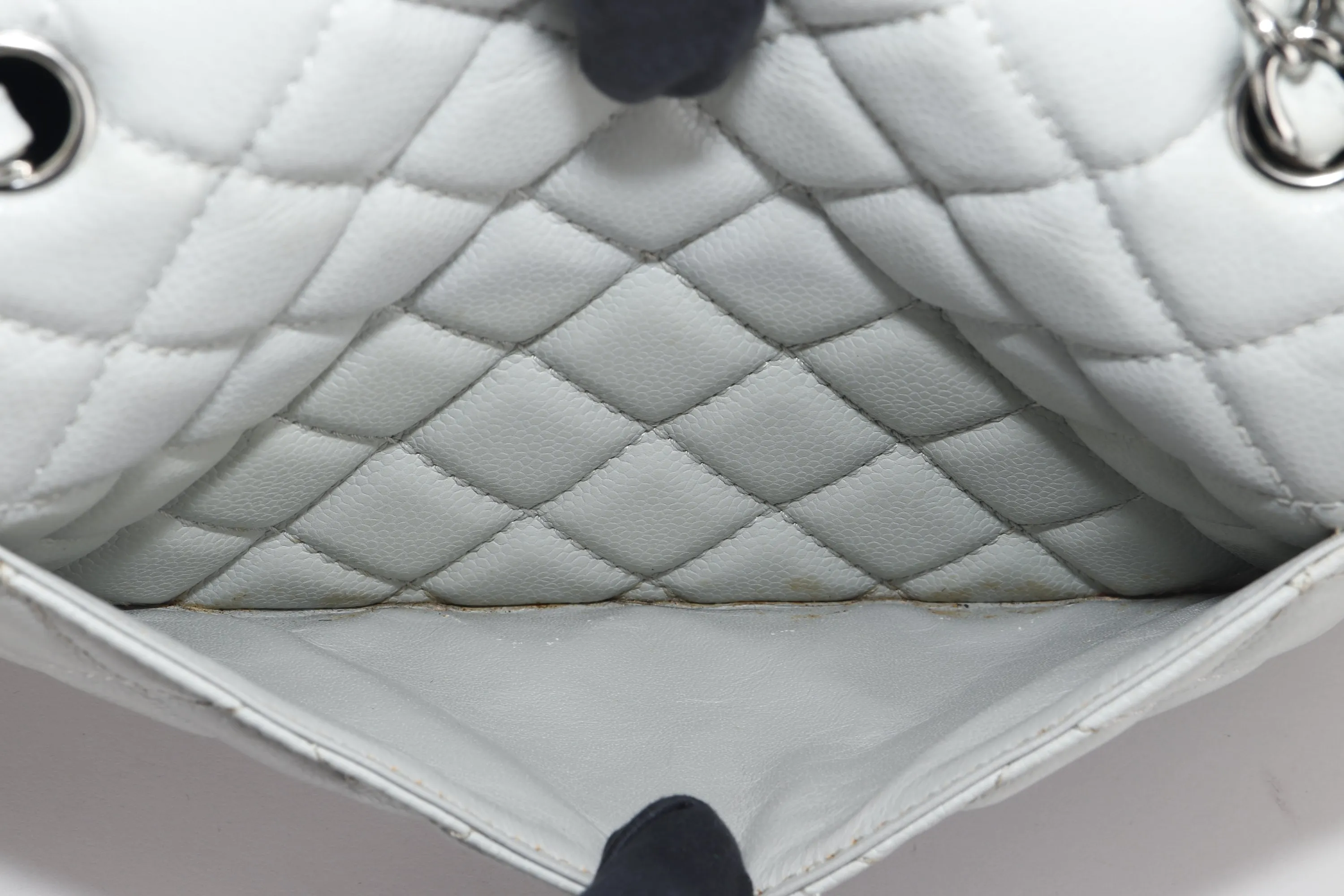 CHANEL CLASSIC SINGLE FLAP BAG (1282xxxx) JUMBO LIGHT MINT GREEN COLOR CAVIAR LEATHER, SILVER HARDWARE, WITH CARD & DUST COVER