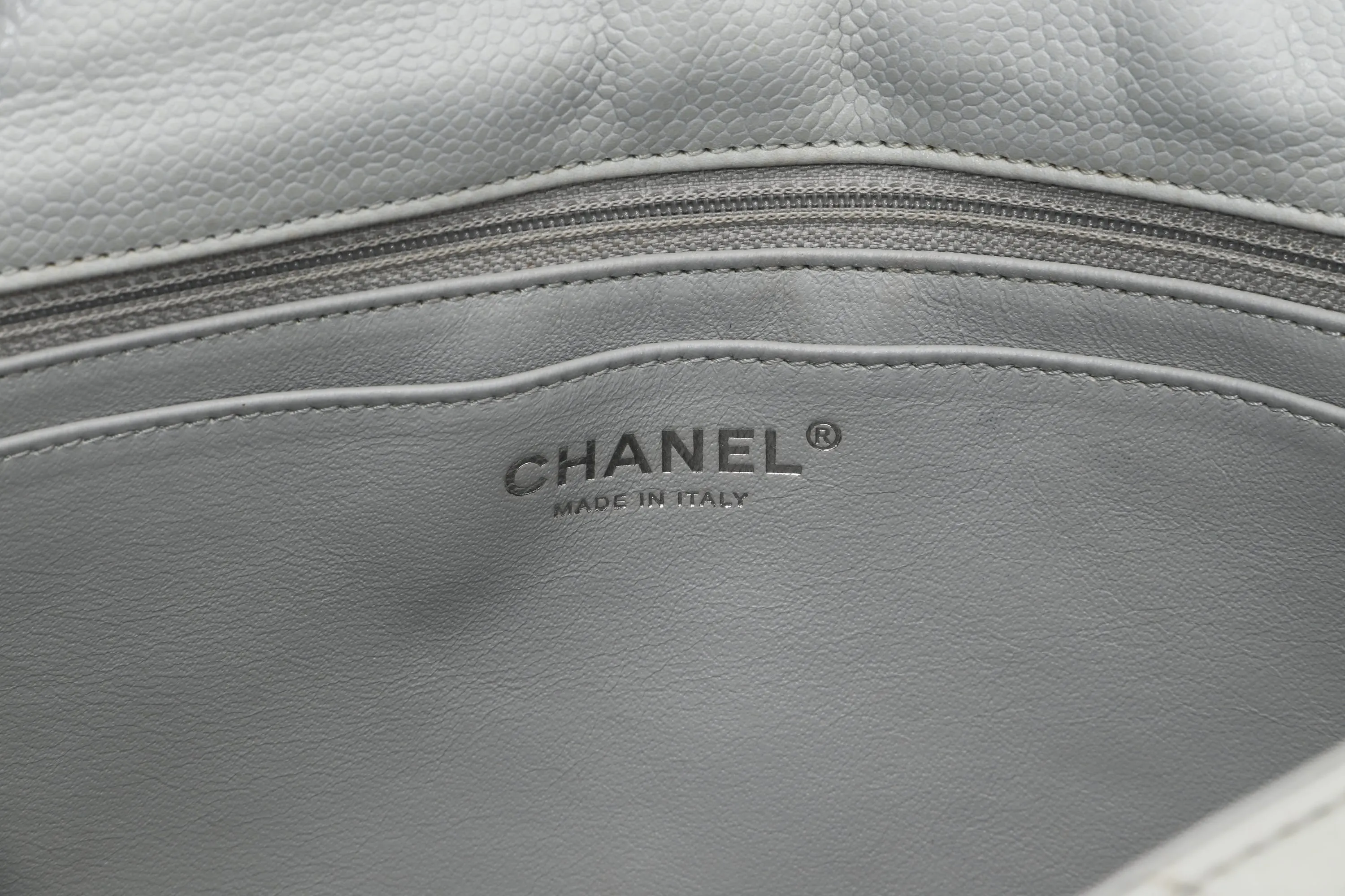 CHANEL CLASSIC SINGLE FLAP BAG (1282xxxx) JUMBO LIGHT MINT GREEN COLOR CAVIAR LEATHER, SILVER HARDWARE, WITH CARD & DUST COVER