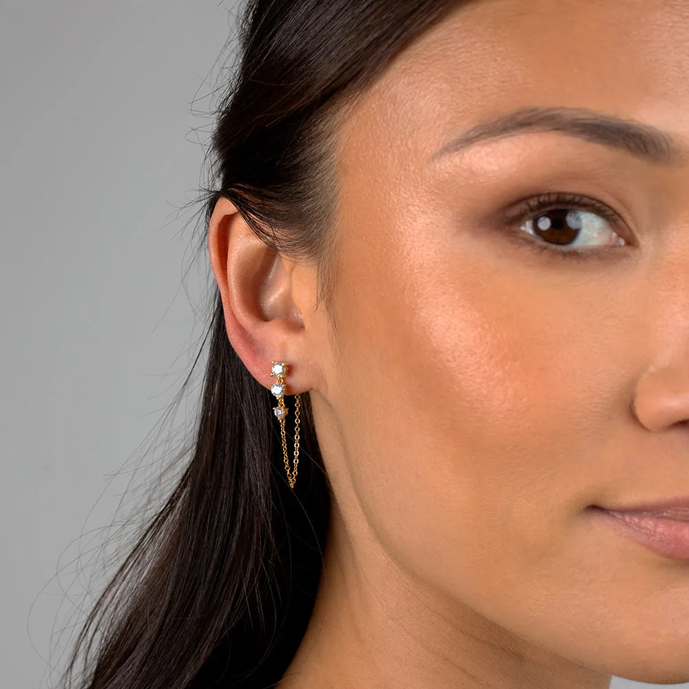 Colored Graduated CZ Chain Stud Earring