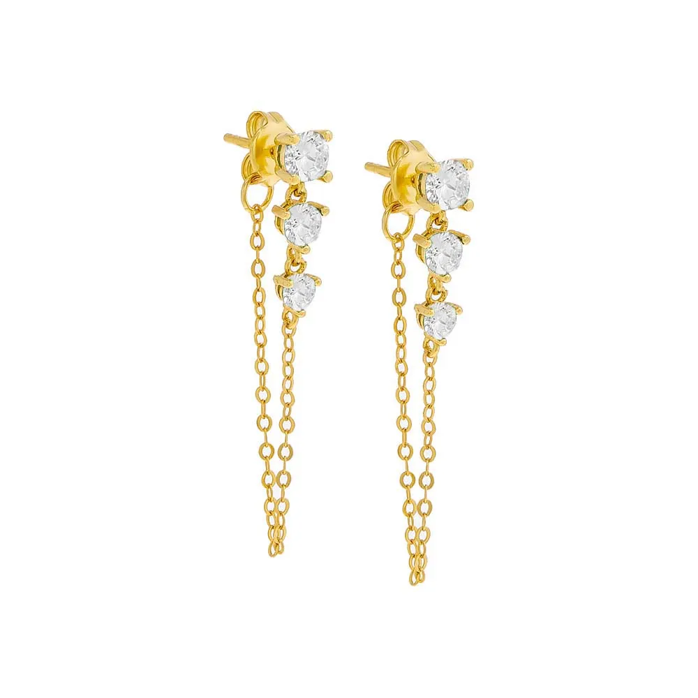 Colored Graduated CZ Chain Stud Earring