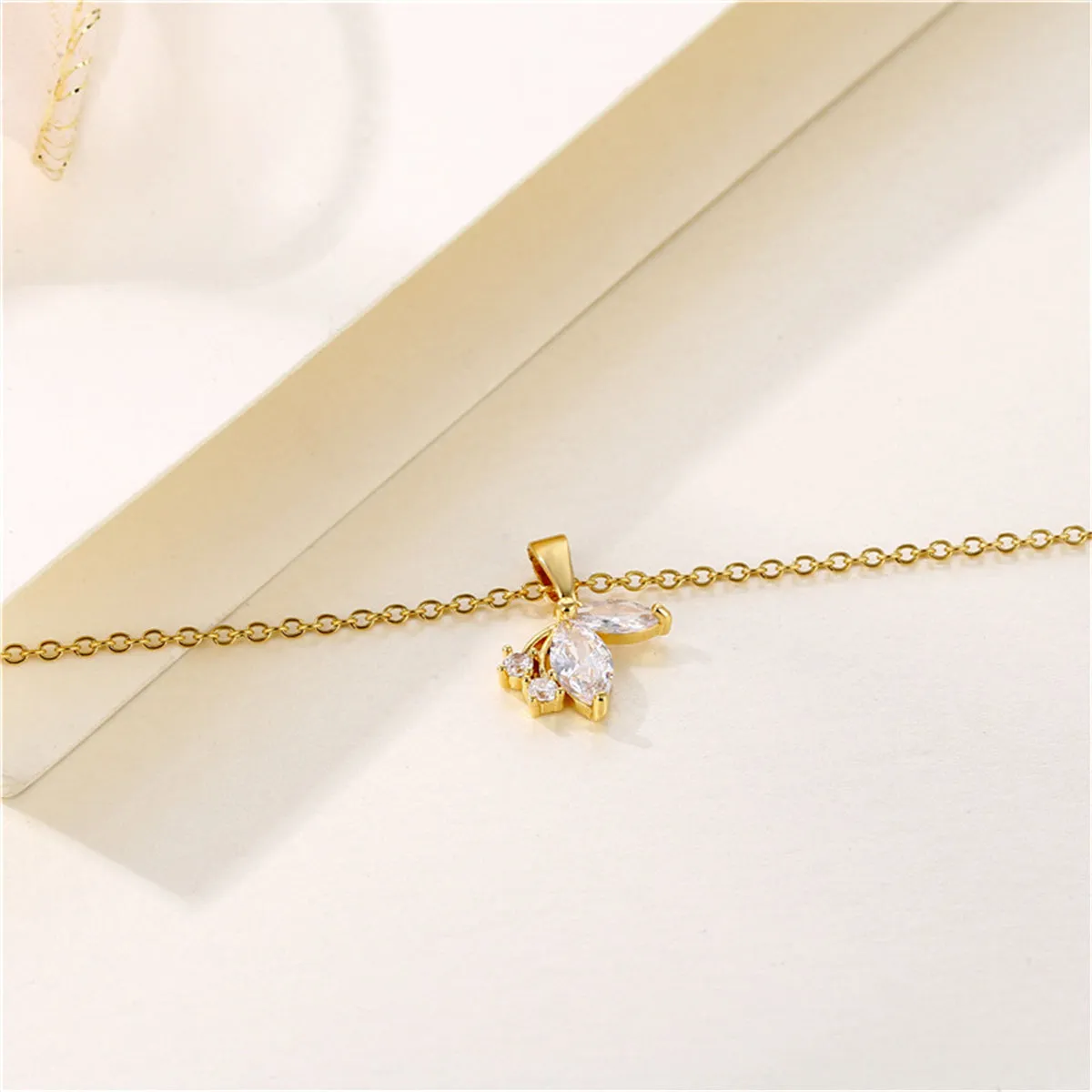 Crystal & 18K Gold-Plated Butterfly Pendant Necklace