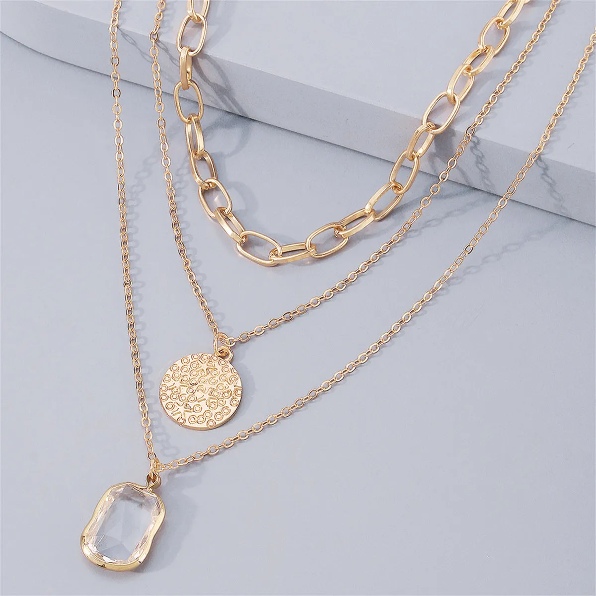 Crystal & 18K Gold-Plated Cushion-Cut Pendant Layered Necklace