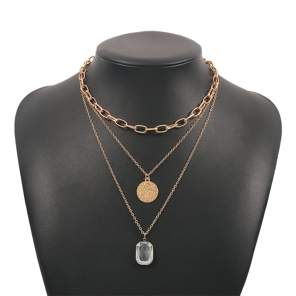 Crystal & 18K Gold-Plated Cushion-Cut Pendant Layered Necklace