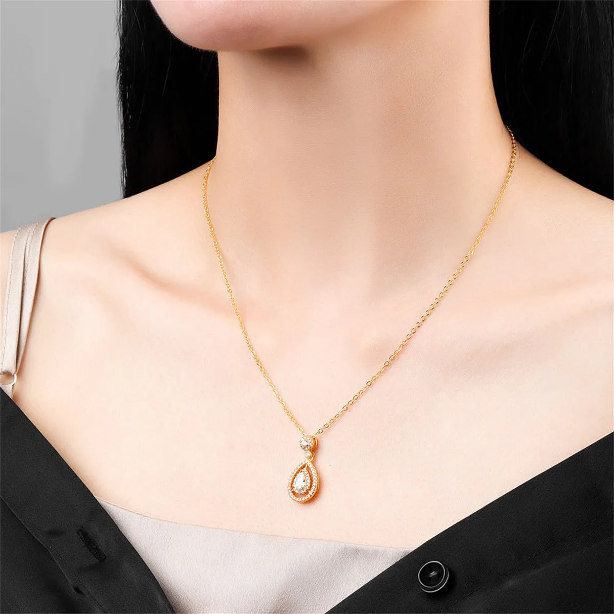 Crystal & Cubic Zirconia 18K Gold-Plated Hola Teardrop Pendant Necklace