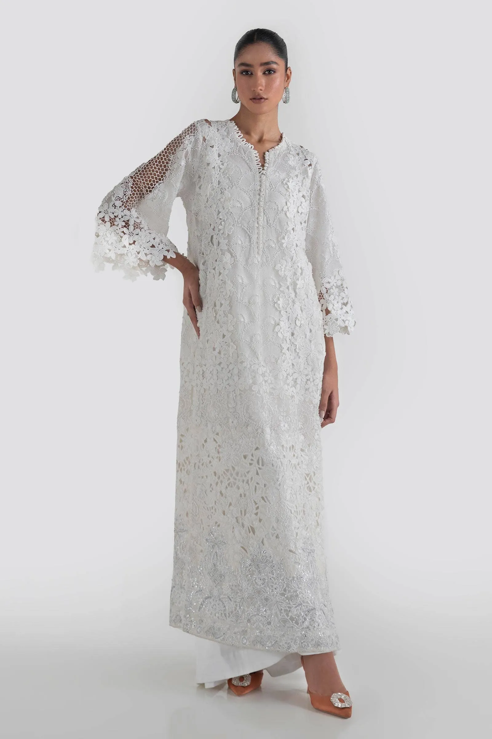 Crystal White Embroidered Net Design Luxury Pakistani Party Dress