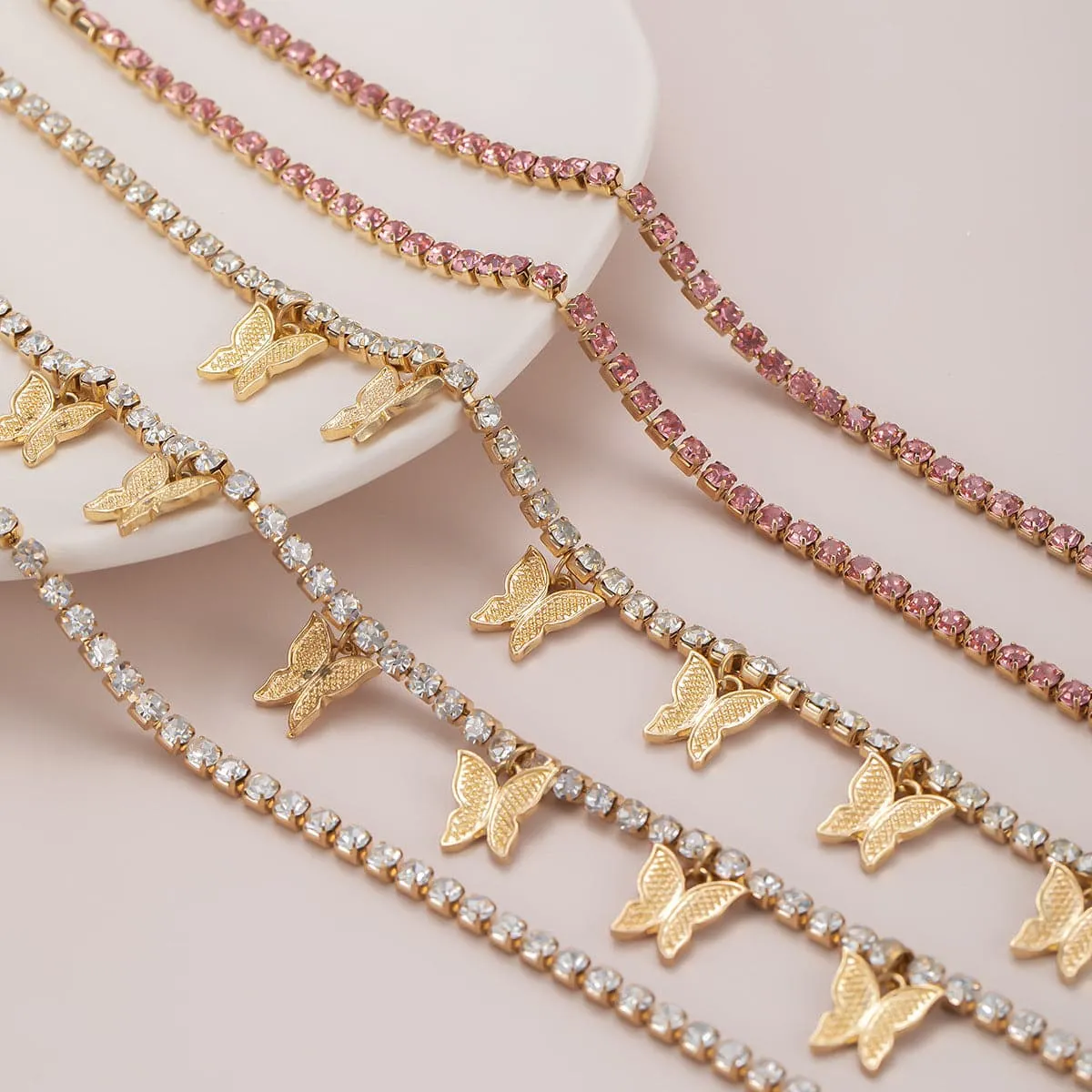 Cubic Zirconia & 18K Gold-Plated Butterfly Layered Station Necklace