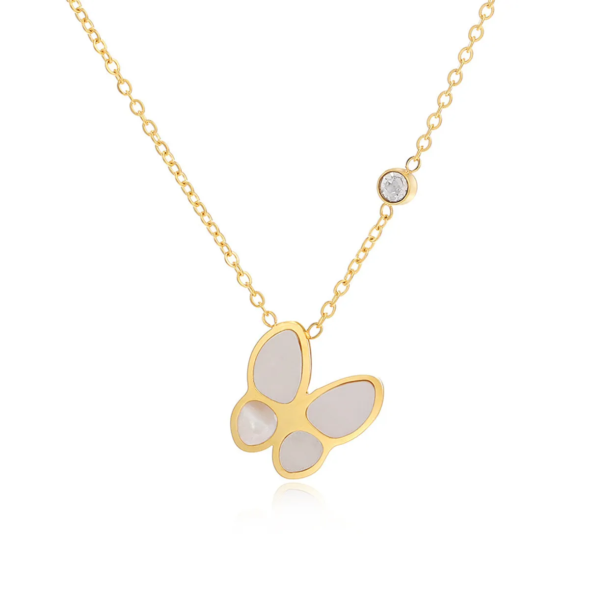 Cubic Zirconia & 18K Gold-Plated Butterfly Pendant Necklace