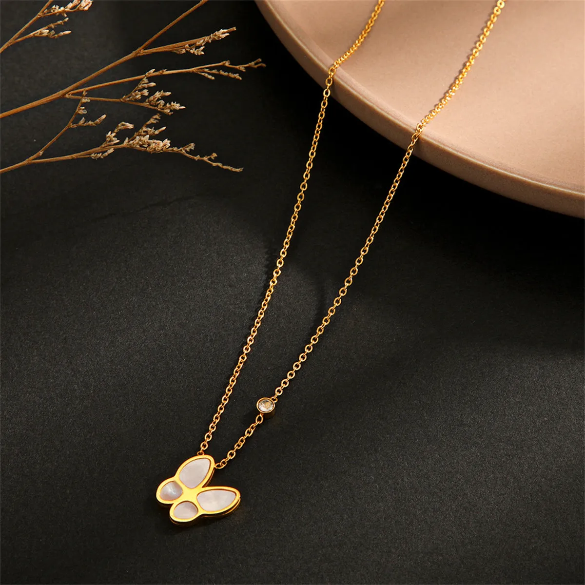 Cubic Zirconia & 18K Gold-Plated Butterfly Pendant Necklace