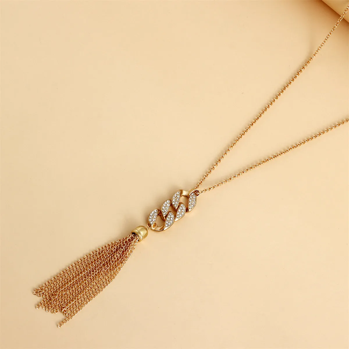 Cubic Zirconia & 18K Gold-Plated Curb Chain Tassel Pendant Necklace