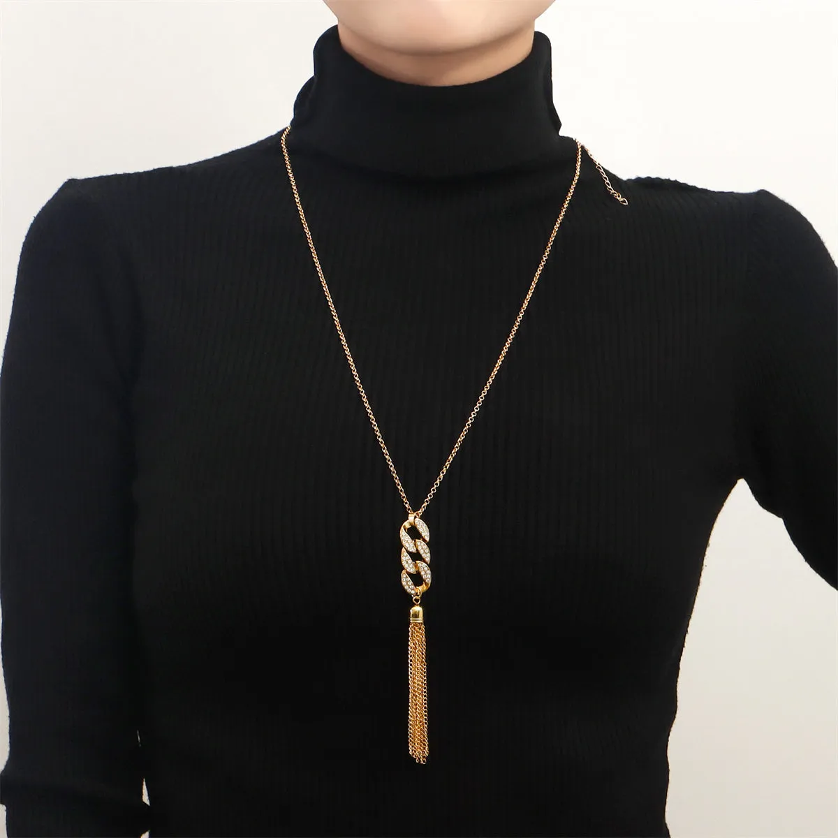 Cubic Zirconia & 18K Gold-Plated Curb Chain Tassel Pendant Necklace