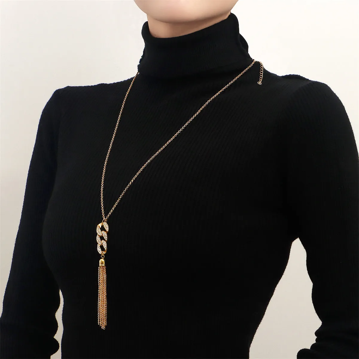 Cubic Zirconia & 18K Gold-Plated Curb Chain Tassel Pendant Necklace