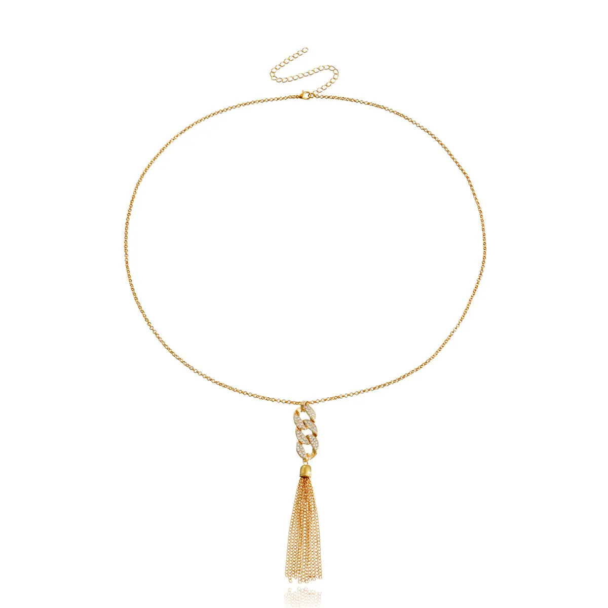 Cubic Zirconia & 18K Gold-Plated Curb Chain Tassel Pendant Necklace