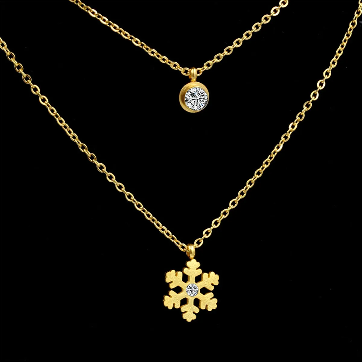 Cubic Zirconia & 18K Gold-Plated Layered Snowflake Pendant Necklace