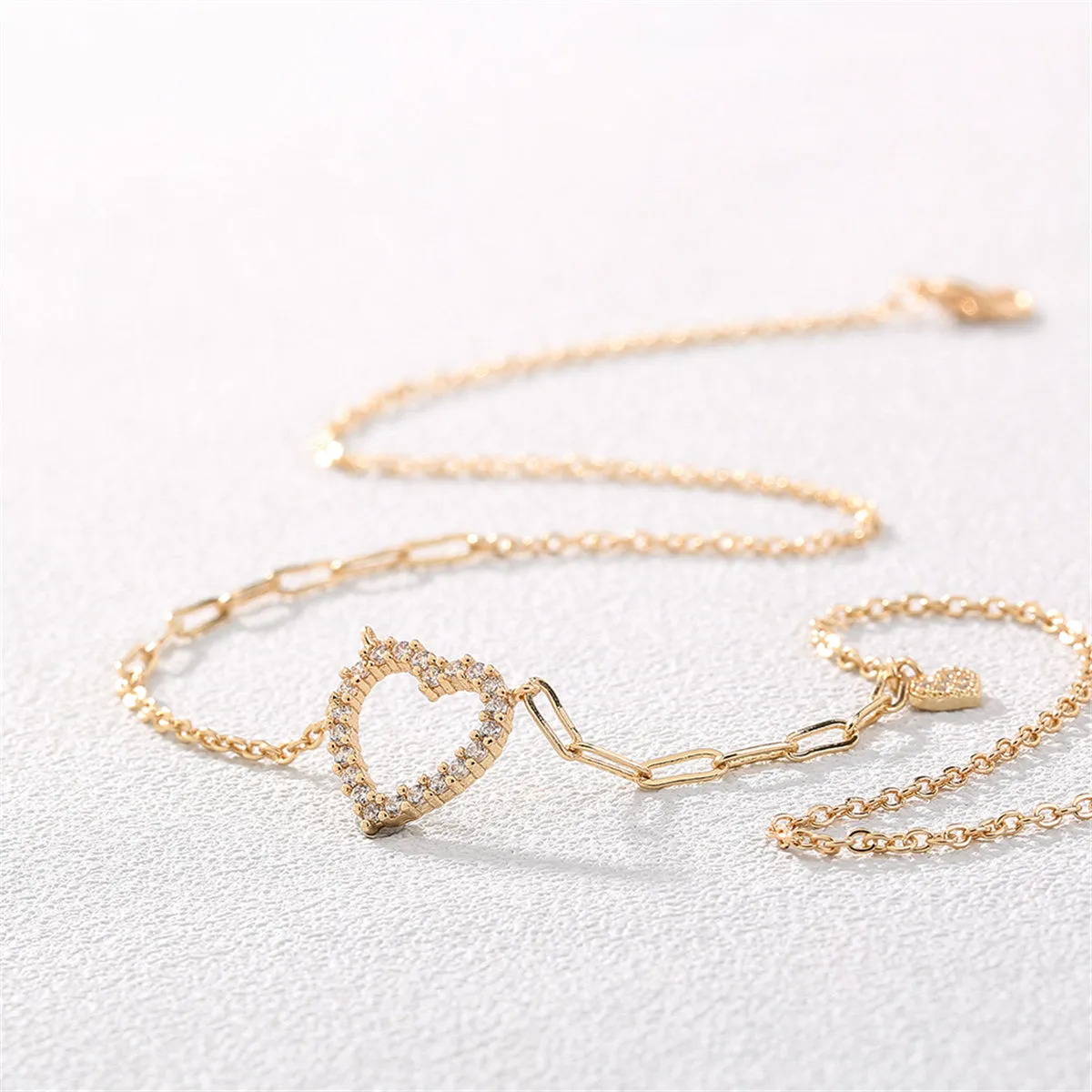 Cubic Zirconia & 18K Gold-Plated Open Heart Pendant Necklace