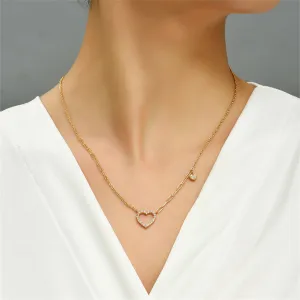Cubic Zirconia & 18K Gold-Plated Open Heart Pendant Necklace
