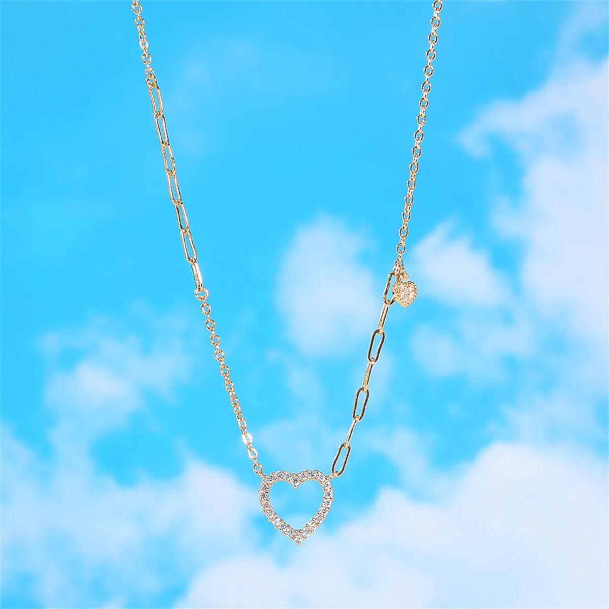Cubic Zirconia & 18K Gold-Plated Open Heart Pendant Necklace