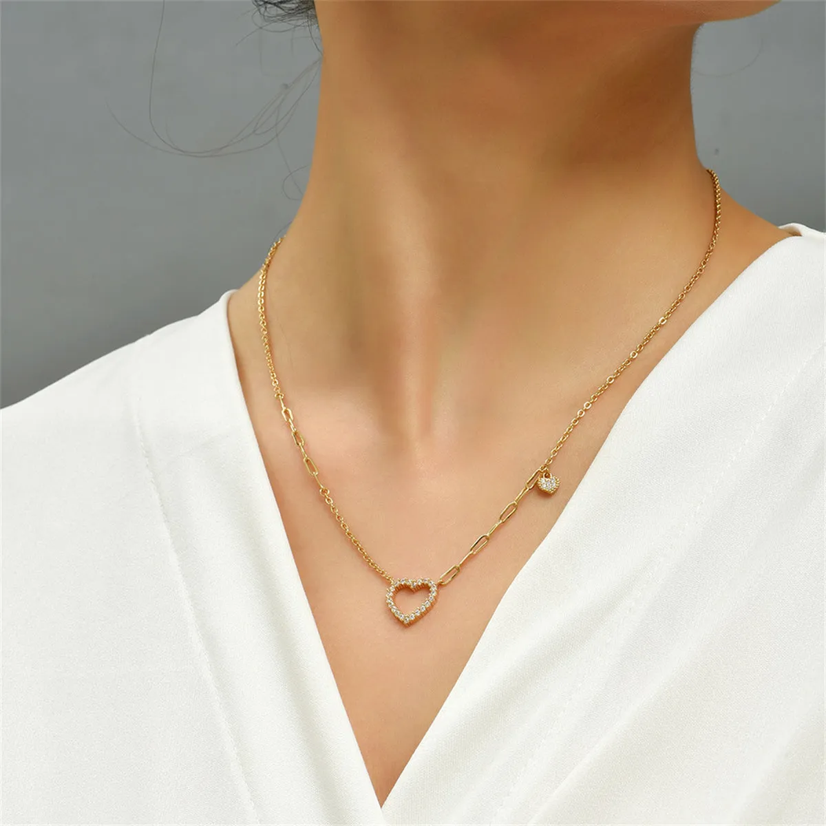 Cubic Zirconia & 18K Gold-Plated Open Heart Pendant Necklace
