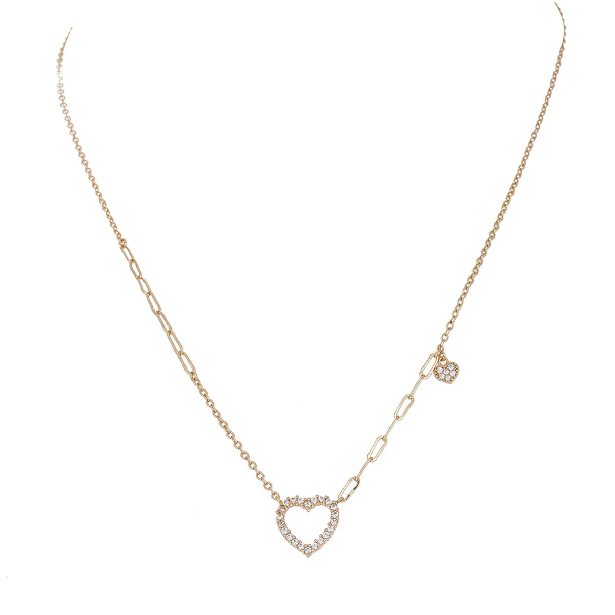 Cubic Zirconia & 18K Gold-Plated Open Heart Pendant Necklace