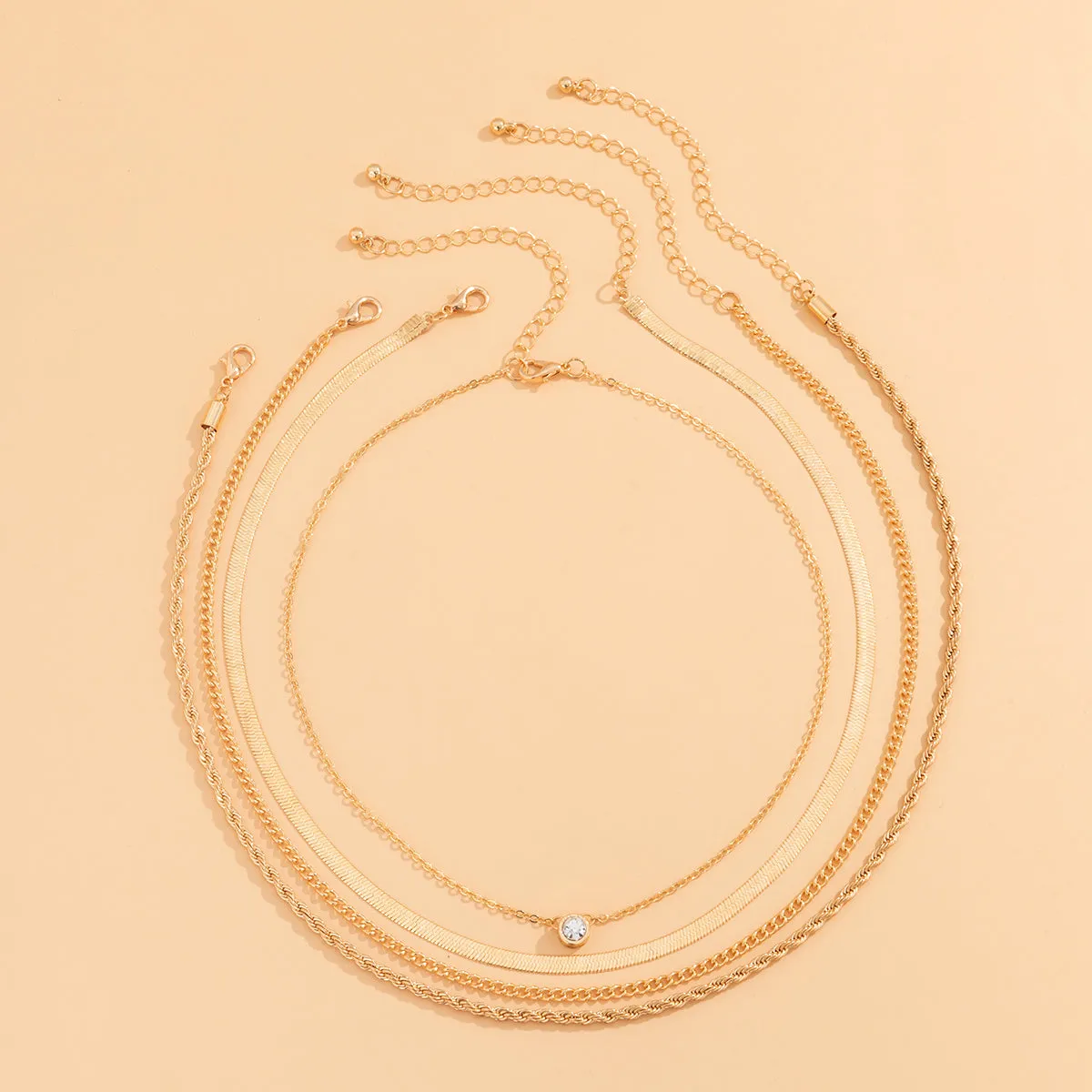 Cubic Zirconia & 18K Gold-Plated Snake Chain Necklace Set