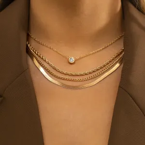 Cubic Zirconia & 18K Gold-Plated Snake Chain Necklace Set