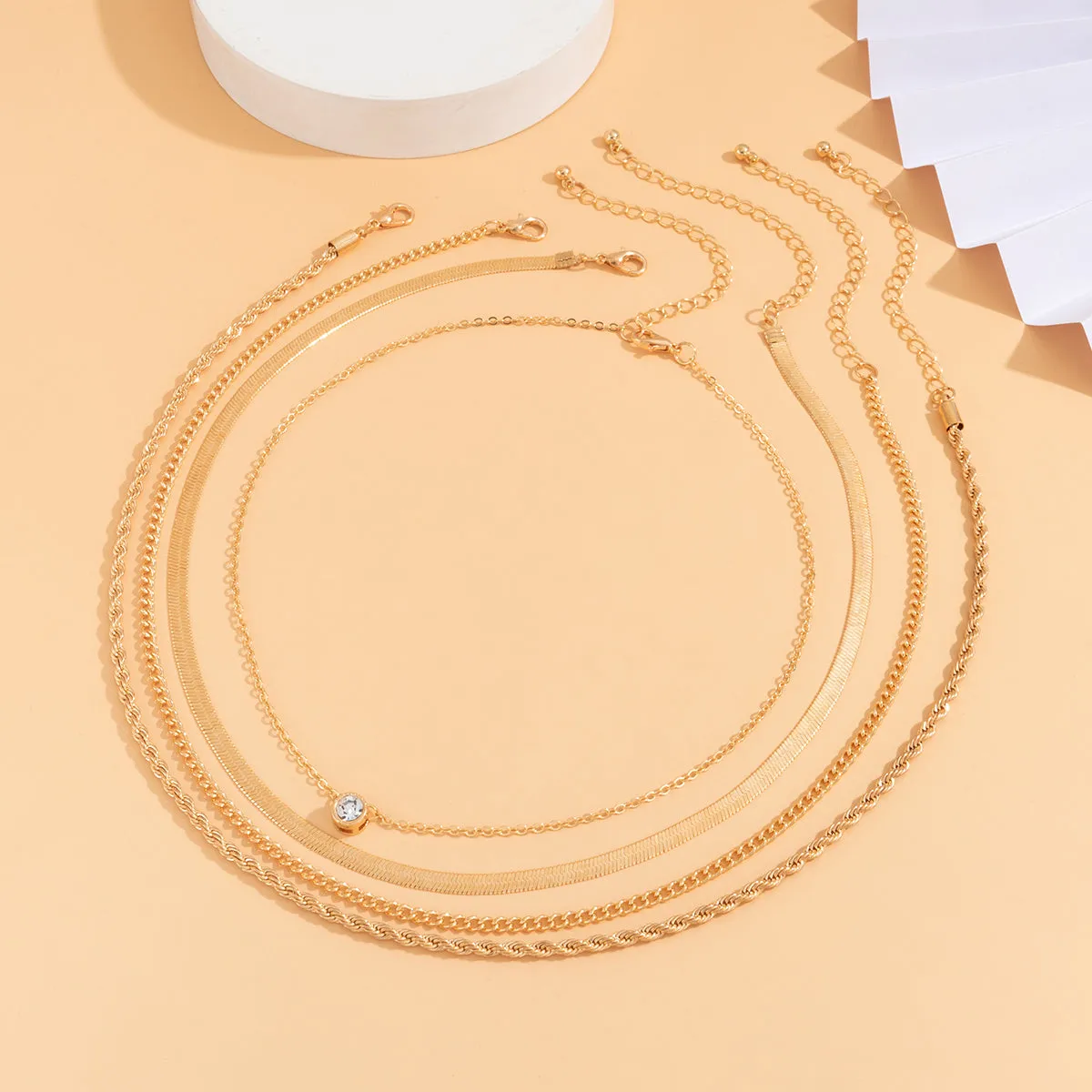 Cubic Zirconia & 18K Gold-Plated Snake Chain Necklace Set