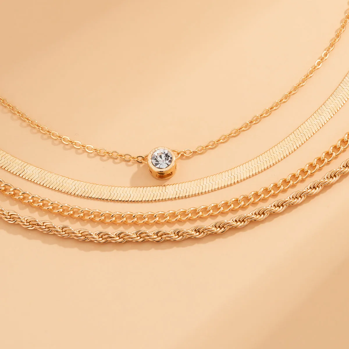 Cubic Zirconia & 18K Gold-Plated Snake Chain Necklace Set