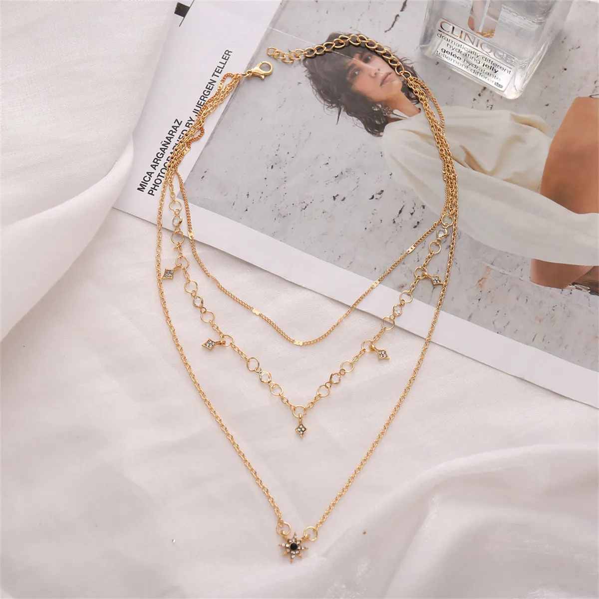 Cubic Zirconia & 18K Gold-Plated Star Layered Pendant Necklace