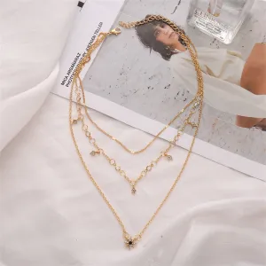 Cubic Zirconia & 18K Gold-Plated Star Layered Pendant Necklace