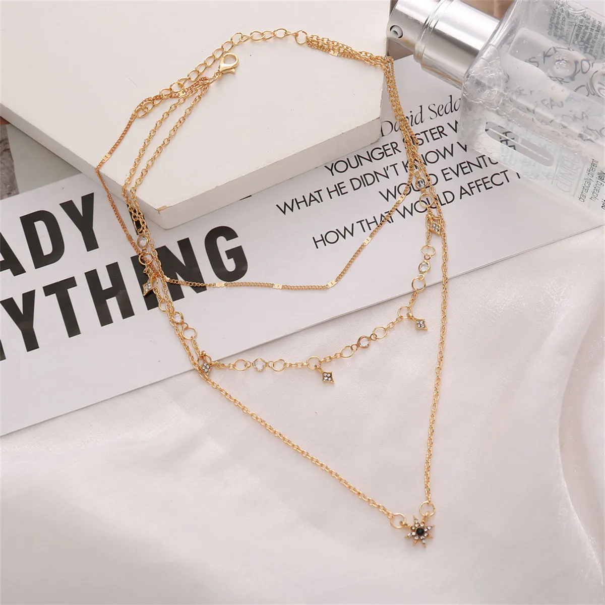 Cubic Zirconia & 18K Gold-Plated Star Layered Pendant Necklace