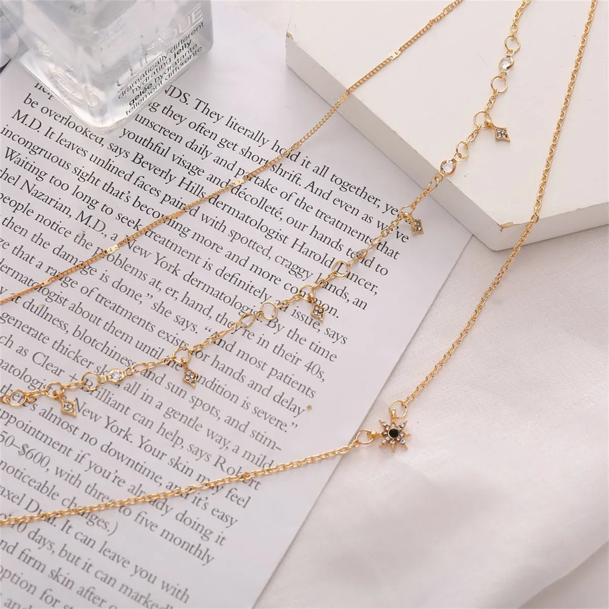 Cubic Zirconia & 18K Gold-Plated Star Layered Pendant Necklace